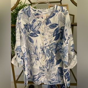 C&C California Blue & White Button Front Linen tunic  great pre loved condition